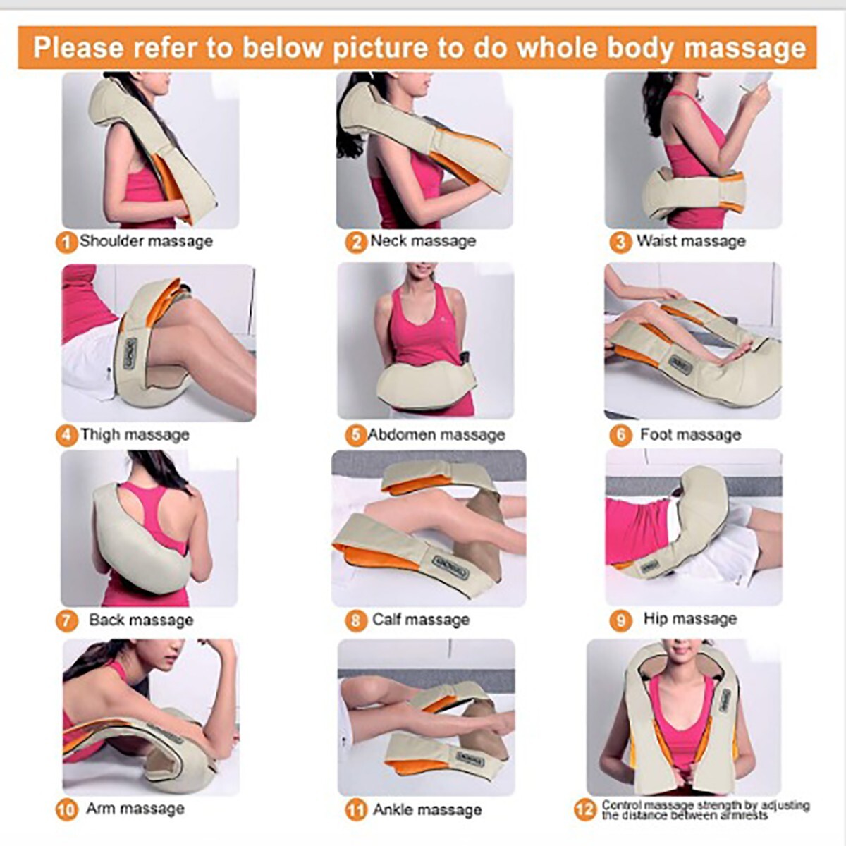 MASSEUR SHIATSU NUQUE JAMBES FESSES DOS CHAUFFANT 8 TÊTES