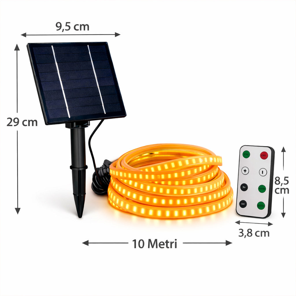 STRISCIA LED SOLARE 10 METRI TELECOMANDO BIANCO CALDO 3000K ESTERNO ET-31612