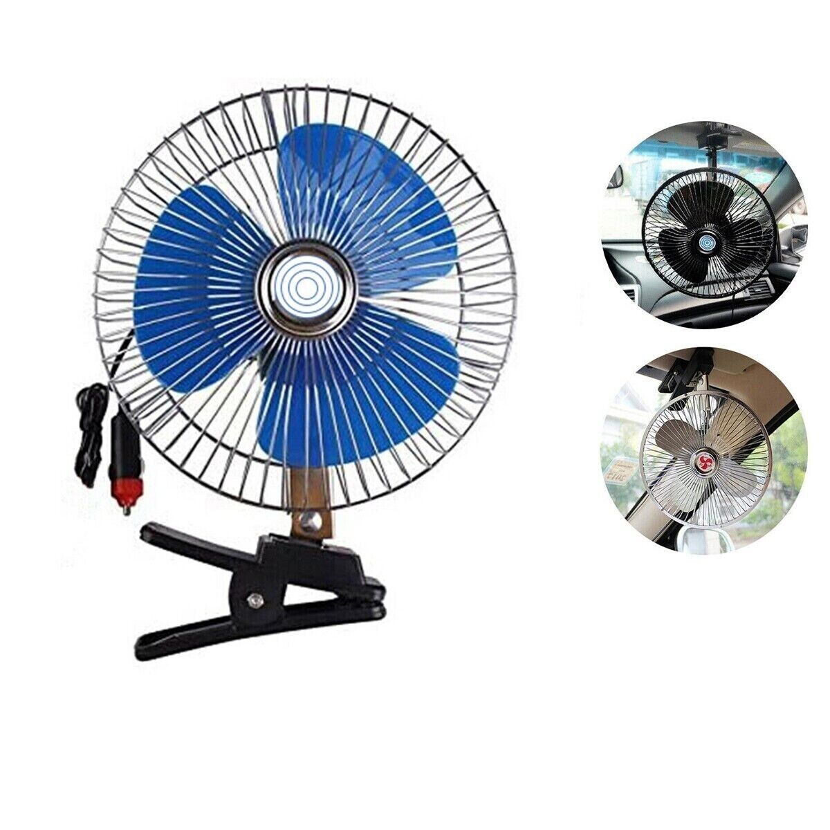 VENTILATORE OSCILLANTE PORTATILE PINZA VIAGGIO AUTO CAMPER CAMION 12V 22CM