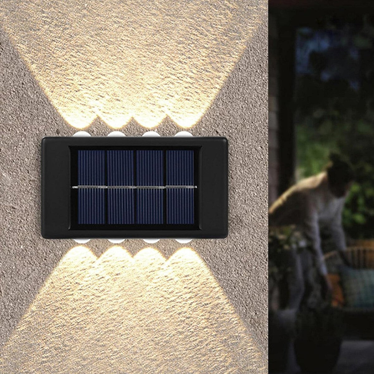 APPLIQUE LAMPE SOLAIRE 8 LED MUR MURAL IP65 BIDIRECTIONNEL JARDIN TE-B0568