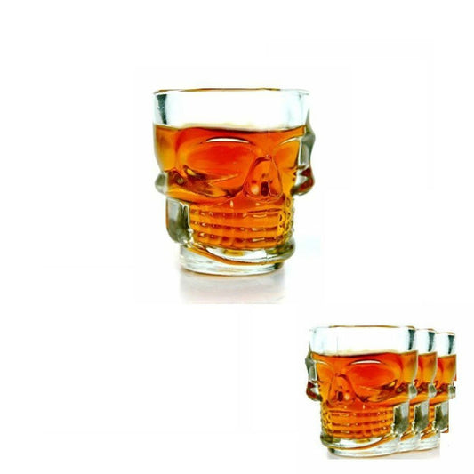 4 BICCHIERINI IN VETRO A FORMA DI TESCHIO PER SHOTTINI COCKTAIL PARTY SKULL SHOT