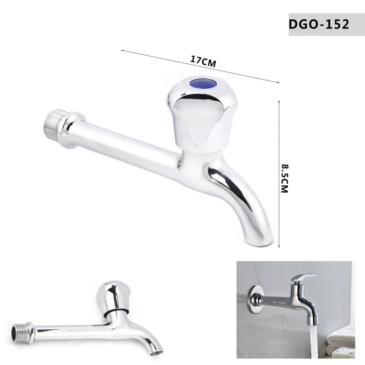 ROBINET MURAL CHROMÉ SALLE DE BAIN CUISINE RACCORD 1/2" BEC LONG 17CM DGO-152