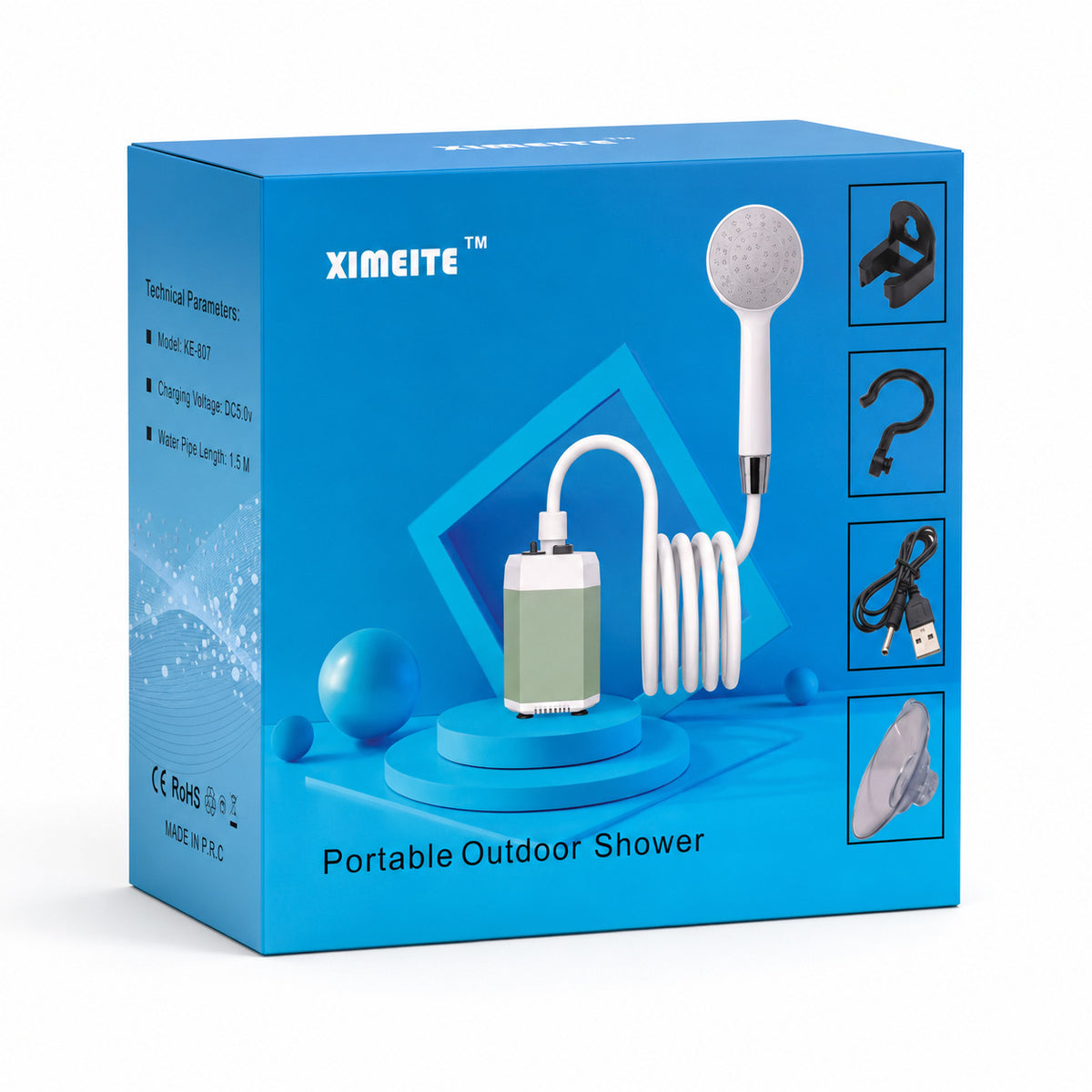 KIT DOCCIA PORTATILE RICARICABILE USB CAMPEGGIO ESTERNO GIARDINO AUTO CASA KE807