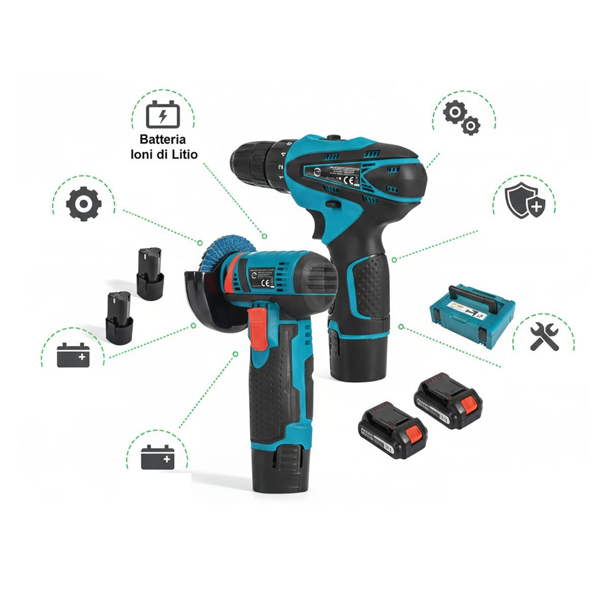 MINI SMERIGLIATRICE ANGOLARE E TRAPANO ELETTRICO A BATTERIA 48V  VALIGETTA 08347