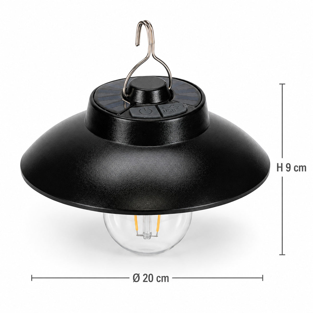 LAMPE DE CAMPING LED SOLAIRE RECHARGEABLE AVEC CROCHET LUMIÈRE CHAUDE 3000K TE-B0627