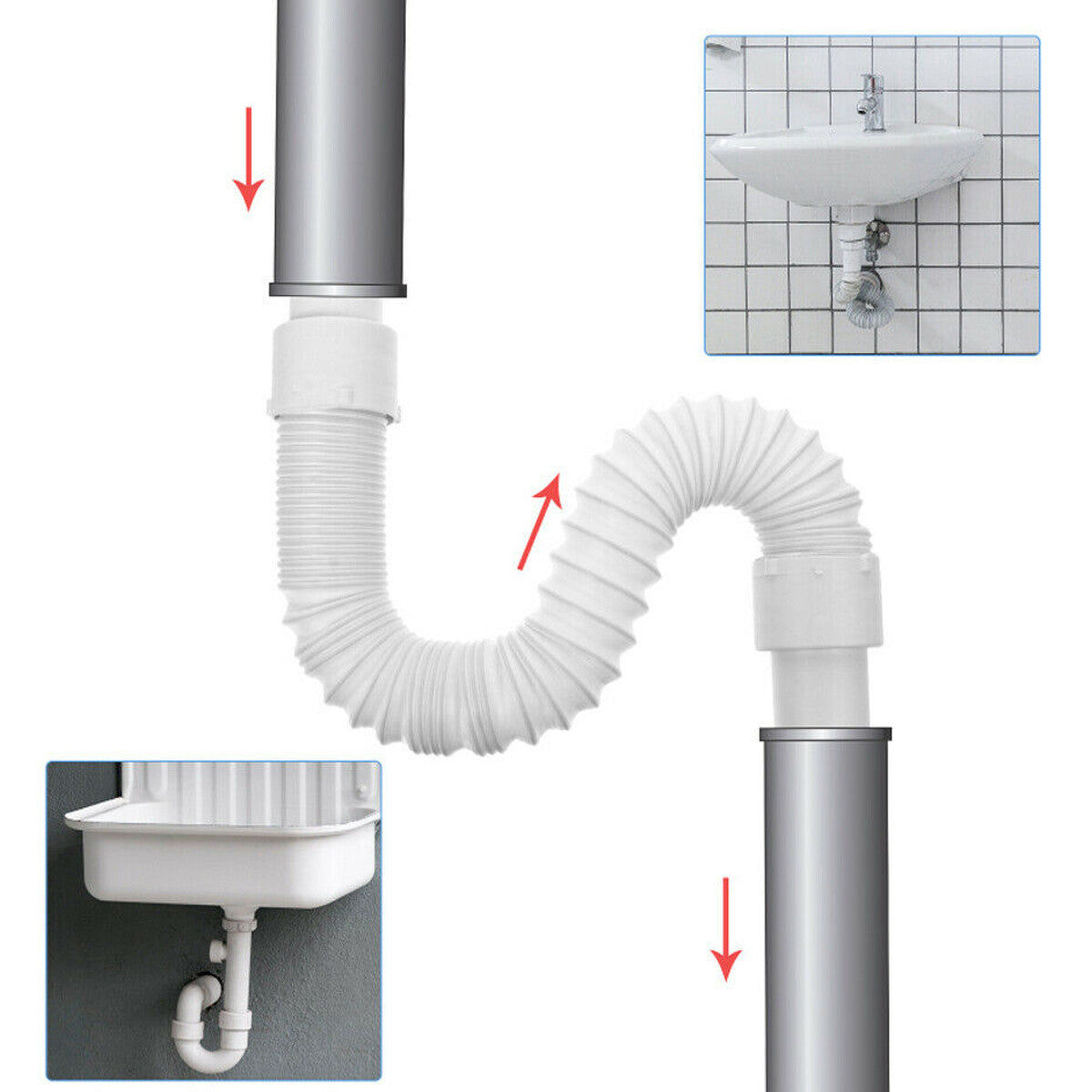 TUBO PER LAVELLO UNIVERSALE FLESSIBILE LAVABO 1-1/2 SCARICO FOGNARIO DGO-167