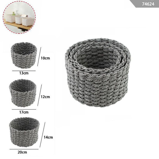 3 CESTINI INTRECCIATI CORDA CESTO PORTA OGGETTI ORGANIZZA ROTONDO 74624