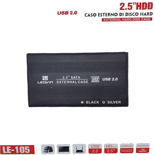 CASE BOX ESTERNO PER HARDISK HARD DISK ALLUMINIO HD 2.5" SATA USB 2.0 HDD LE-105