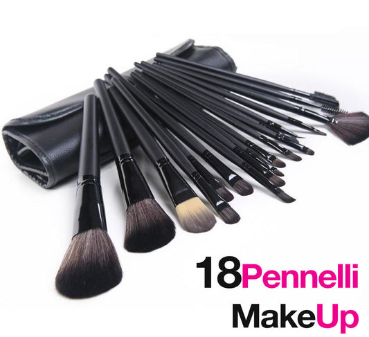 LOT DE 18 PINCEAUX MAQUILLAGE COSMÉTIQUES FARDS À PAUPIÈRES BLUSH AVEC ÉTUI POCHETTE