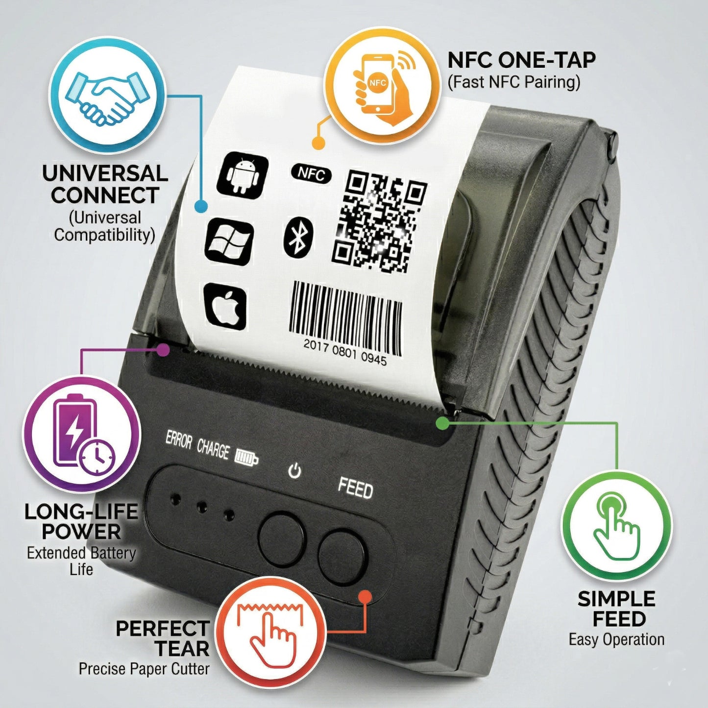 MINI STAMPANTE TERMICA PORTATILE BLUETOOTH WIRELESS 58MM RICEVUTE POS-2651014