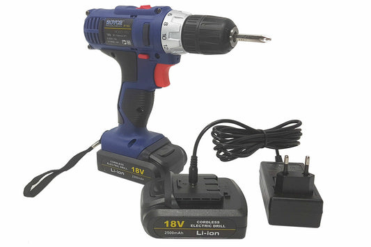 TRAPANO AVVITATORE ELETTRICO CORDLESS 2 BATTERIE RICARICABILE R18V 2500 MAH