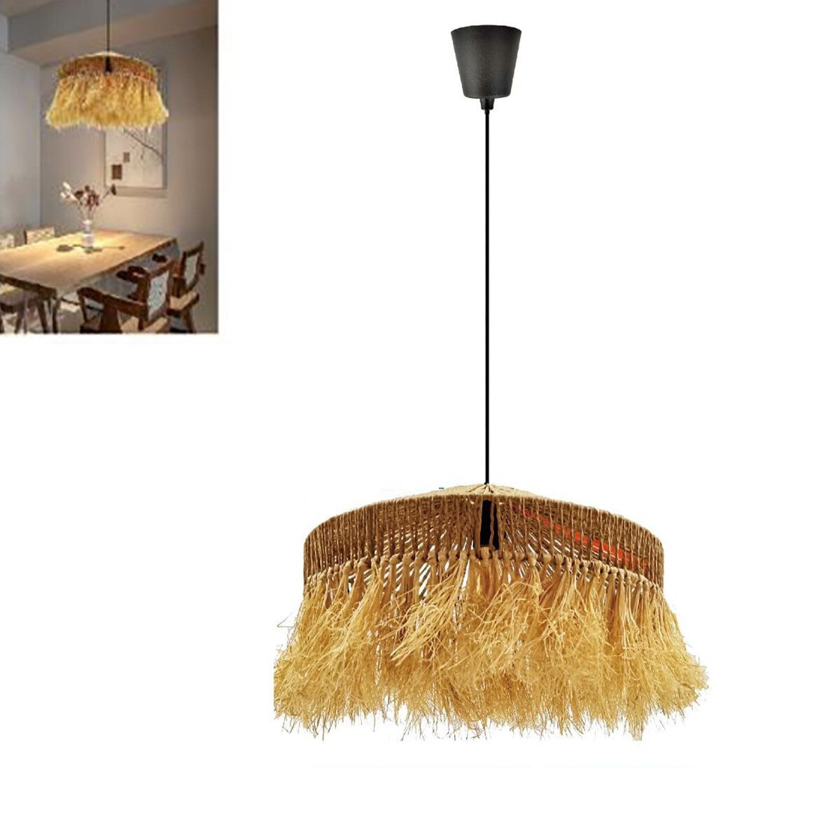 LAMPADARIO A SOSPENSIONE RATTAN NATURALE JUTA INTRECCIATO E27 SPIAGGIA ET-31387