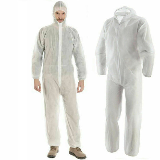 12 TUTE MONOUSO DA LAVORO MONOUSO CAMICE POLSINI TUTA ZIP CAPPUCCIO PROTEZIONE