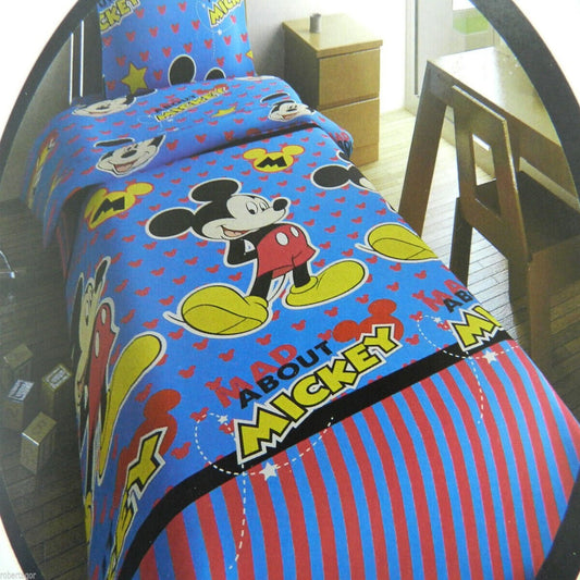 ENSEMBLE COMPLET LIT SIMPLE 3 PIÈCES PROTÈGE-MATELAS TAIE D'OREILLER DRAP HOUSSE MICKEY
