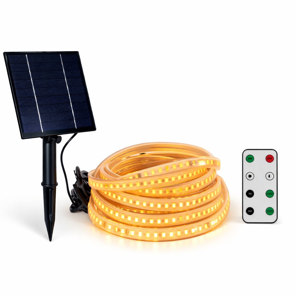 BANDE LED SOLAIRE 10 MÈTRES TÉLÉCOMMANDE BLANC CHAUD 3000K EXTÉRIEUR ET-31612