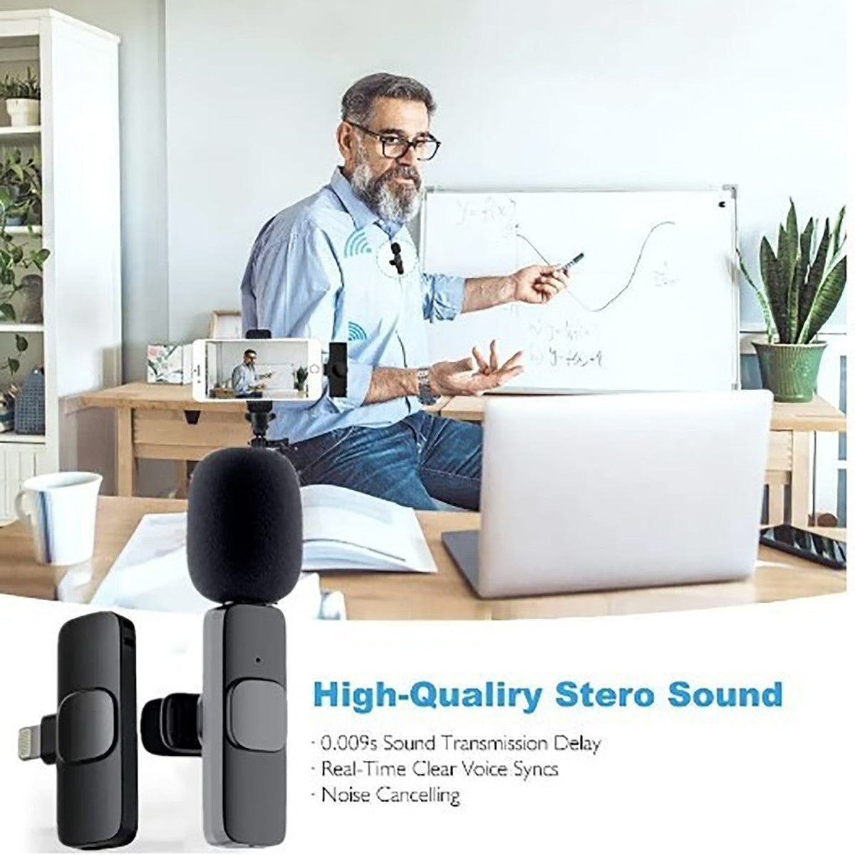 MICROFONO LAVALIER SENZA FILI LIGHTNING INTERVISTE VIDEO REGISTRA AUDIO AC48831