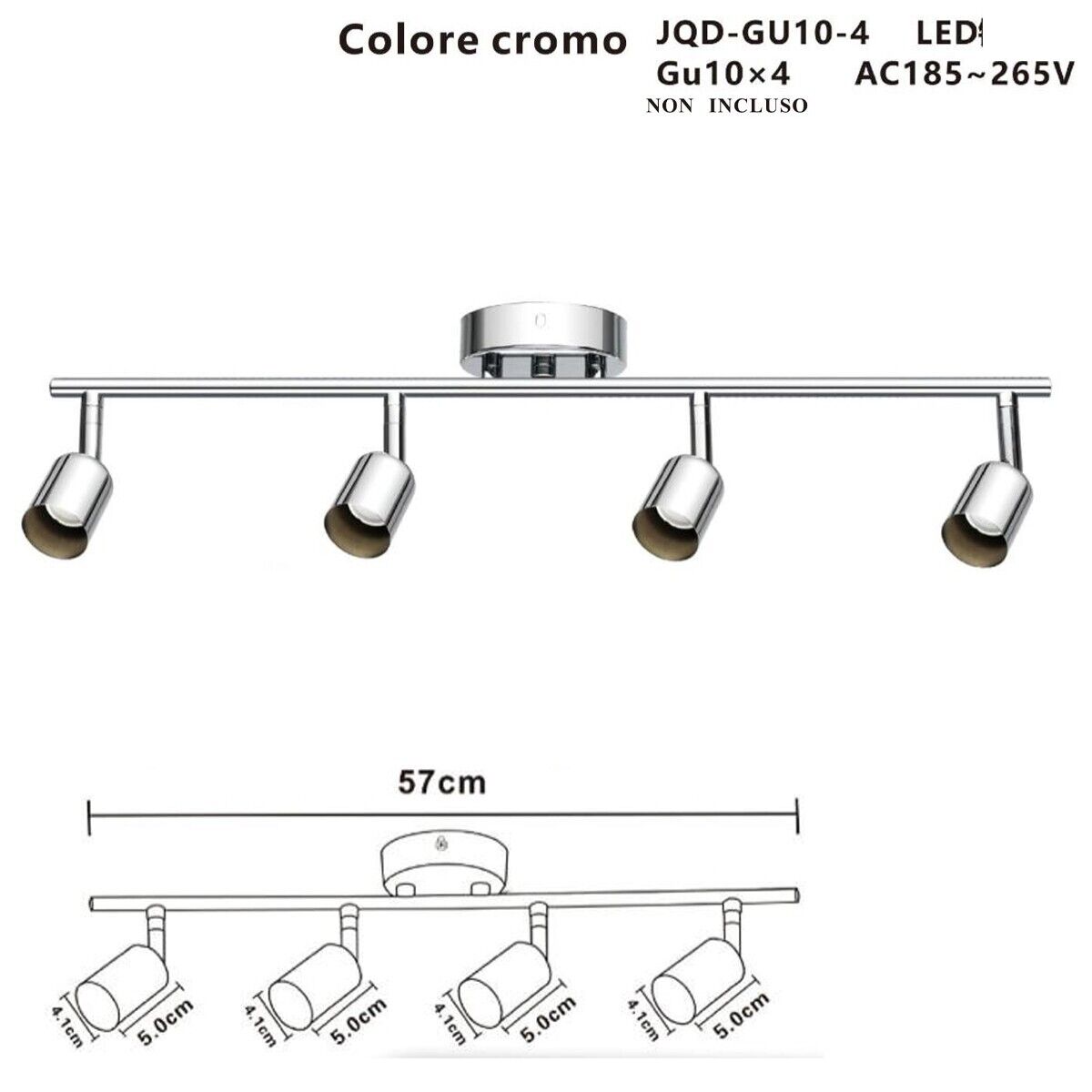 APPLIQUE 4 FARETTI SOFFITTO SOSPENSIONE PLAFFONIERA ORIENTABILI GU10 LED CROMATO