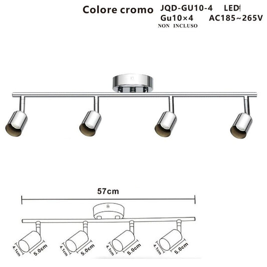 APPLIQUE 4 FARETTI SOFFITTO SOSPENSIONE PLAFFONIERA ORIENTABILI GU10 LED CROMATO