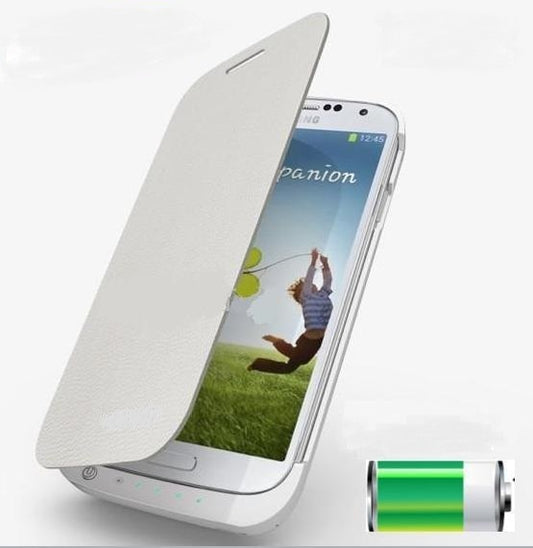 ÉTUI À RABAT AVEC BATTERIE SUPPLÉMENTAIRE POUR SAMSUNG GALAXY I9500 S4 3200 MAH BLANC -