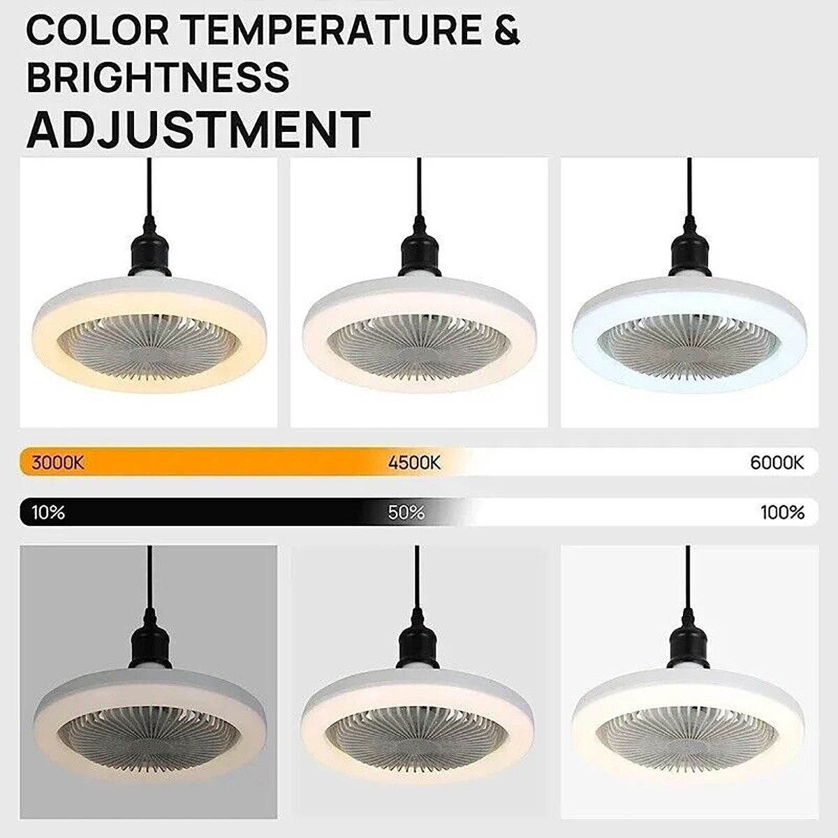 VENTILATORE PLAFONIERA LED DA SOFFITTO E27 REGOLABILE TELECOMANDO 30W AS-01579