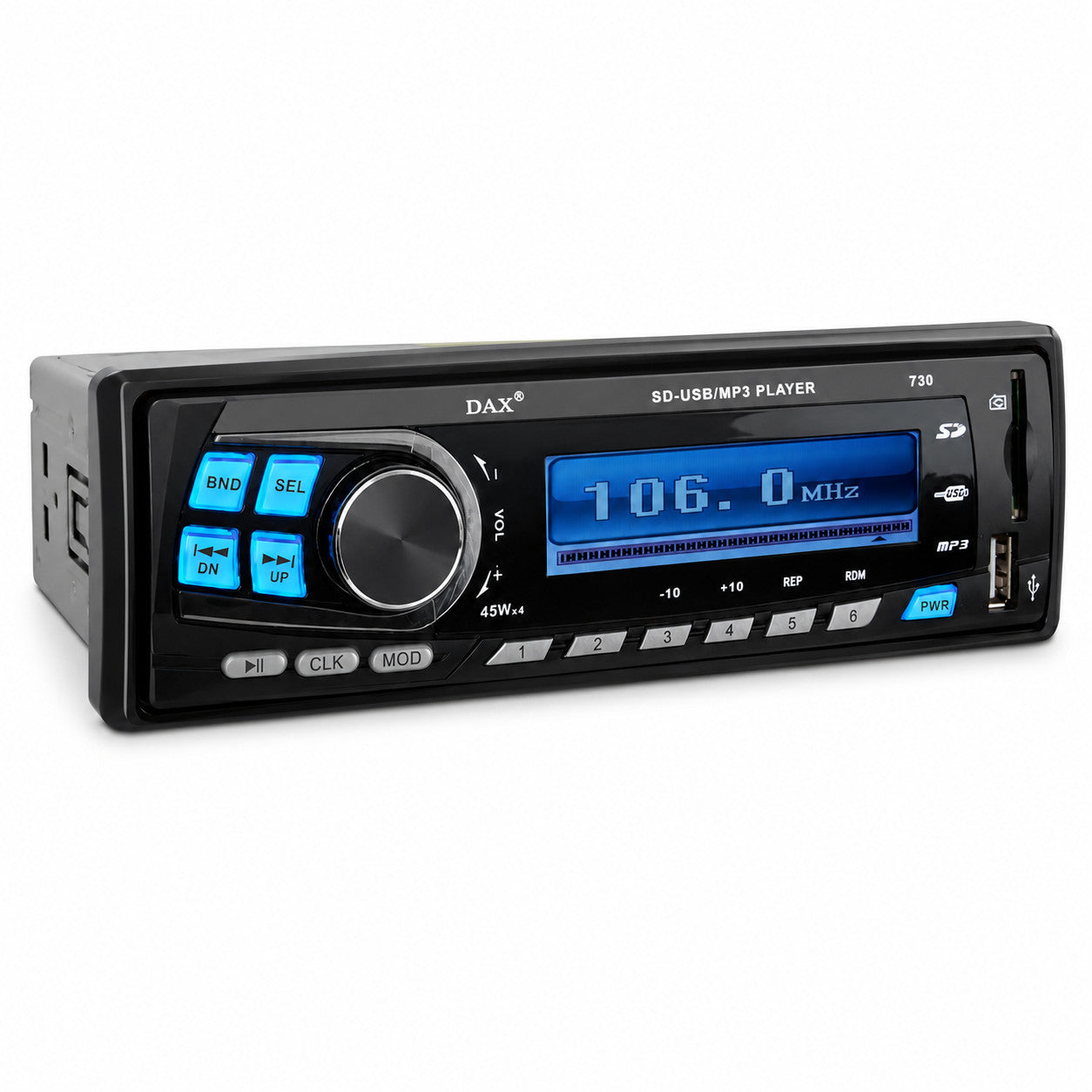 STEREO AUTORADIO AUTO CAMPER RADIO FM MP3 PORTA USB SLOT SD LCD DAX 730 MP
