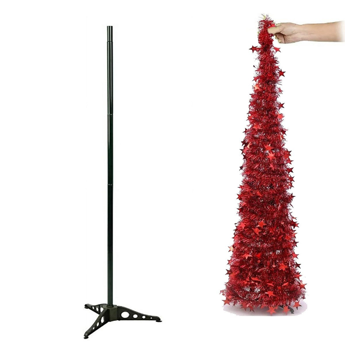 SAPIN DE NOËL ROUGE 1,22M AVEC PAILLETTES PLIABLE FACILE À MONTER