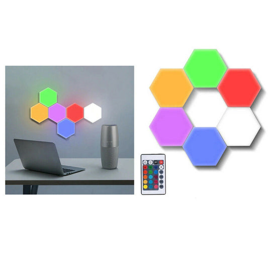 SET 3 PCS APPLIQUES MURALES RGB HEXAGONALES AVEC TÉLÉCOMMANDE MULTICOLORE TEB0384