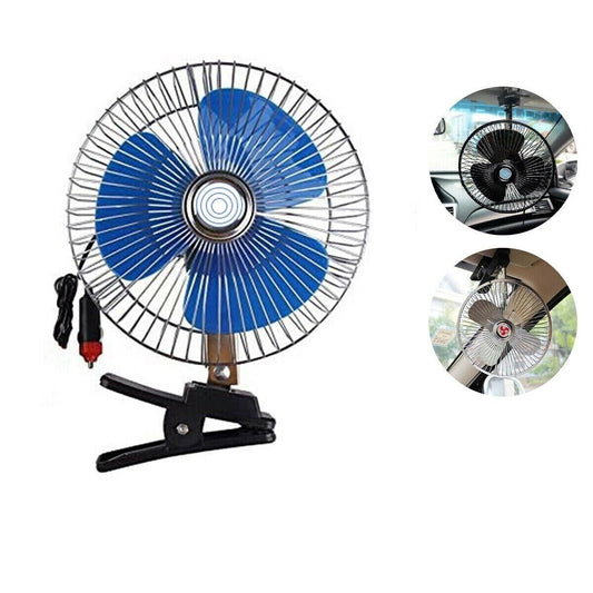 VENTILATORE OSCILLANTE PORTATILE PINZA VIAGGIO AUTO CAMPER CAMION 12V 20CM