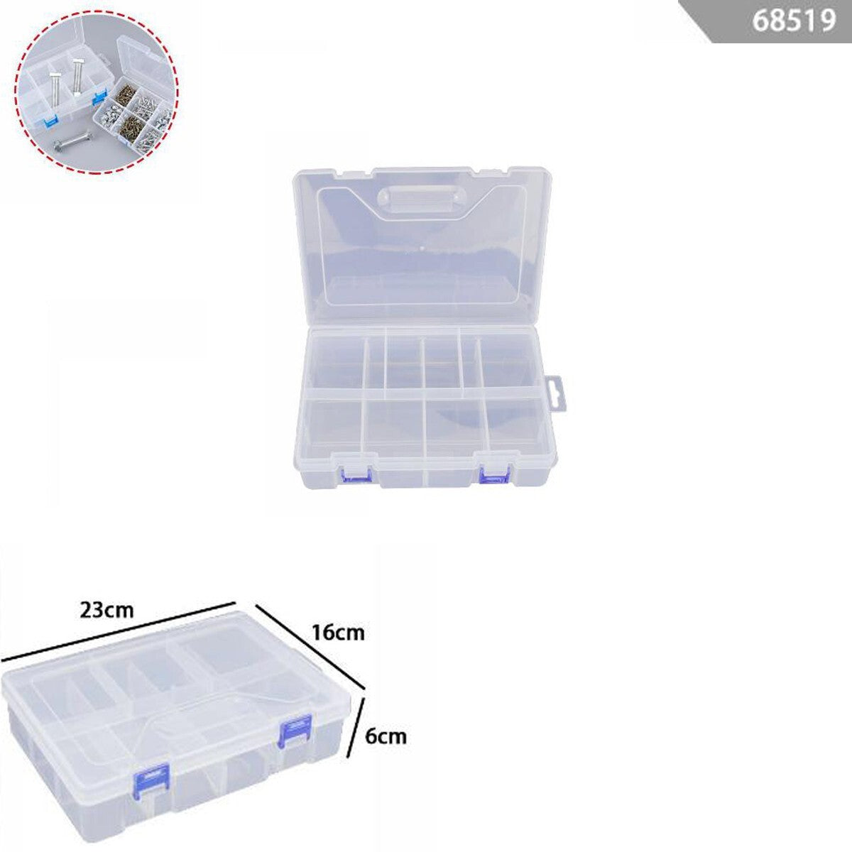 SCATOLA PLASTICA CONTENITORE GIOIELLI PERLINE UTENSILI VITI VARI SCOMPARTI 68519