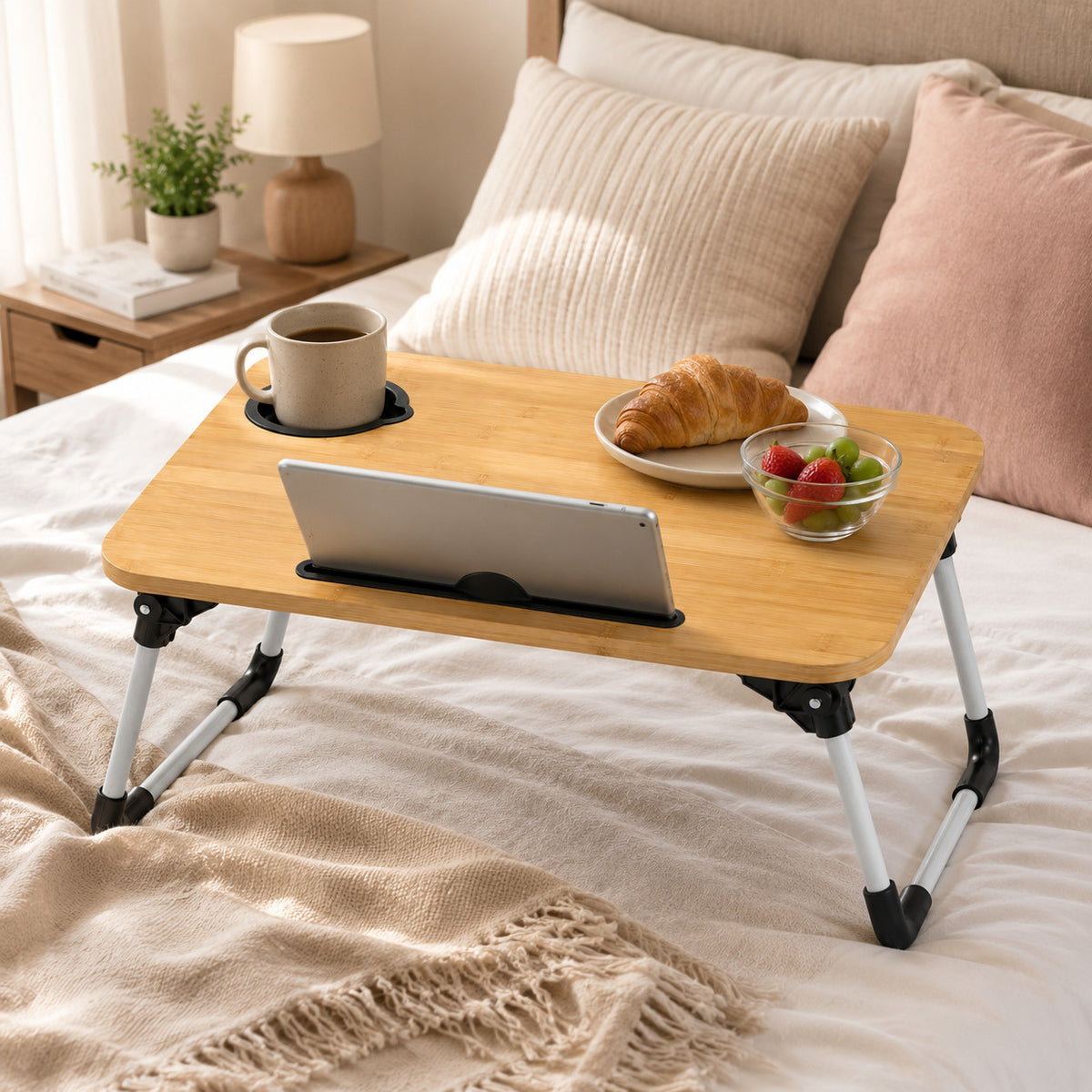 TAVOLINO VASSOIO LETTO DIVANO PC TABLET PIEGHEVOLE IN LEGNO COLAZIONE