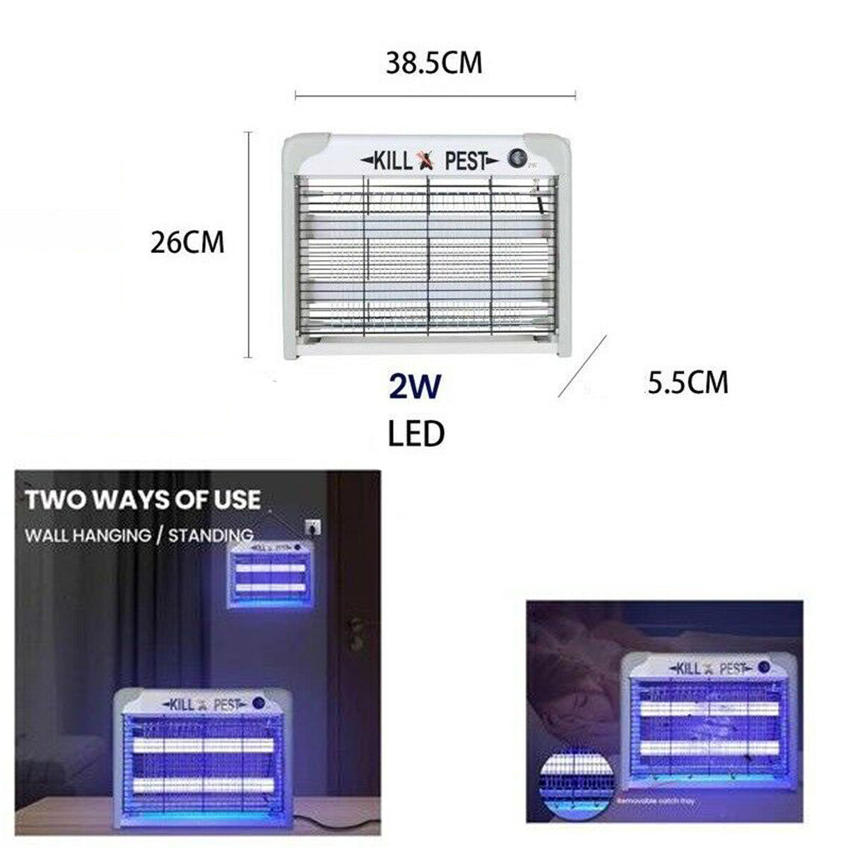 MOUSTIQUAIRE ÉLECTRIQUE 2 LAMPES LED ANTI MOUSTIQUES JARDIN LTM 2W