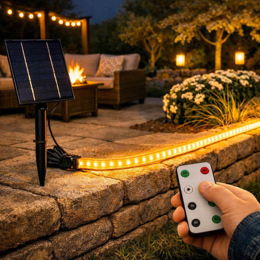 STRISCIA LED SOLARE 10 METRI TELECOMANDO BIANCO CALDO 3000K ESTERNO ET-31612