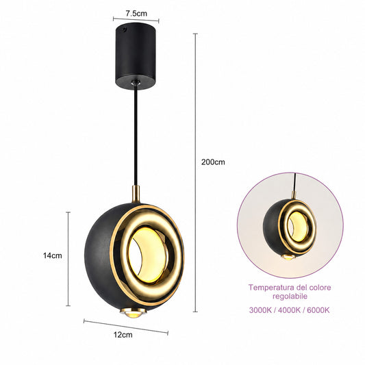 SUSPENSION LED MODERNE RONDE NOIR OR 11W DIMMABLE CCT LP027
