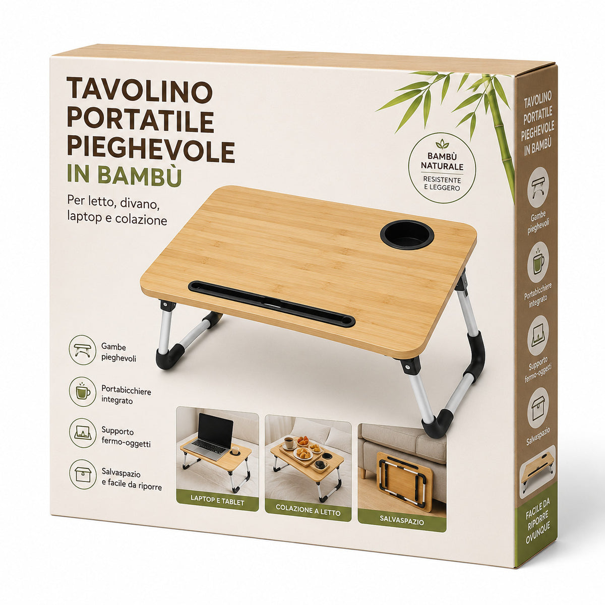 TAVOLINO VASSOIO LETTO DIVANO PC TABLET PIEGHEVOLE IN LEGNO COLAZIONE