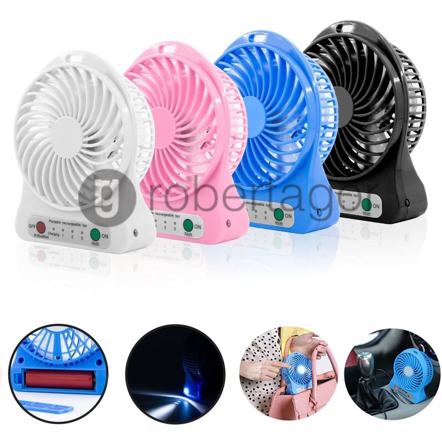 MINI VENTILATORE RICARICABILE USB 4 PALE PORTATILE GETTO D'ARIA CASA UFFICIO