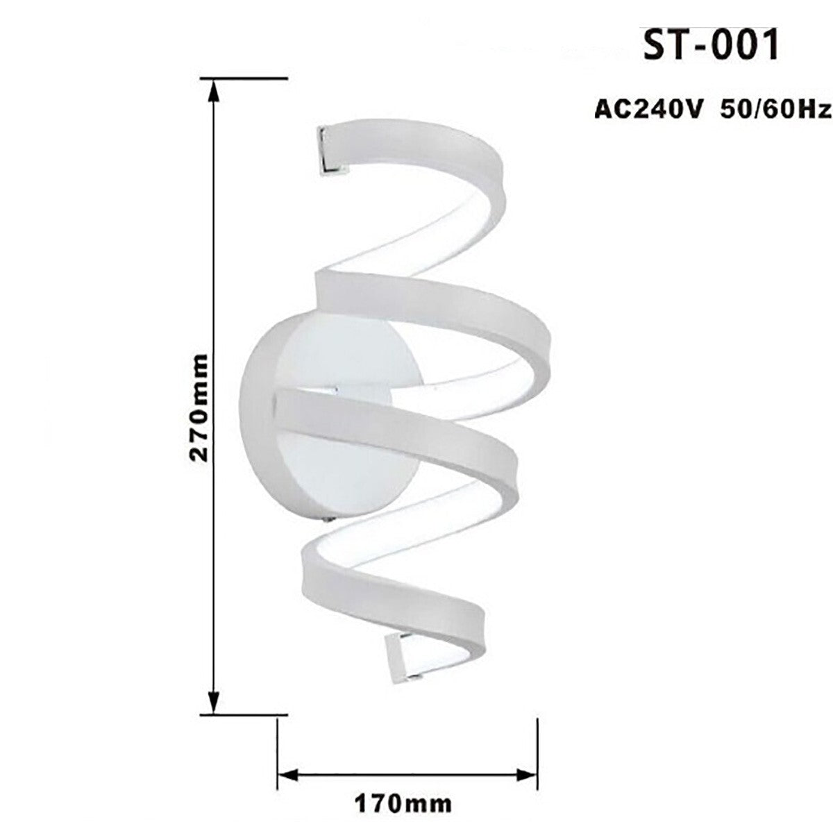 APPLIQUE LAMPADA INTERNO MODERNA PARETE MURO SPIRALE 18W LUCE CALDA ST-001