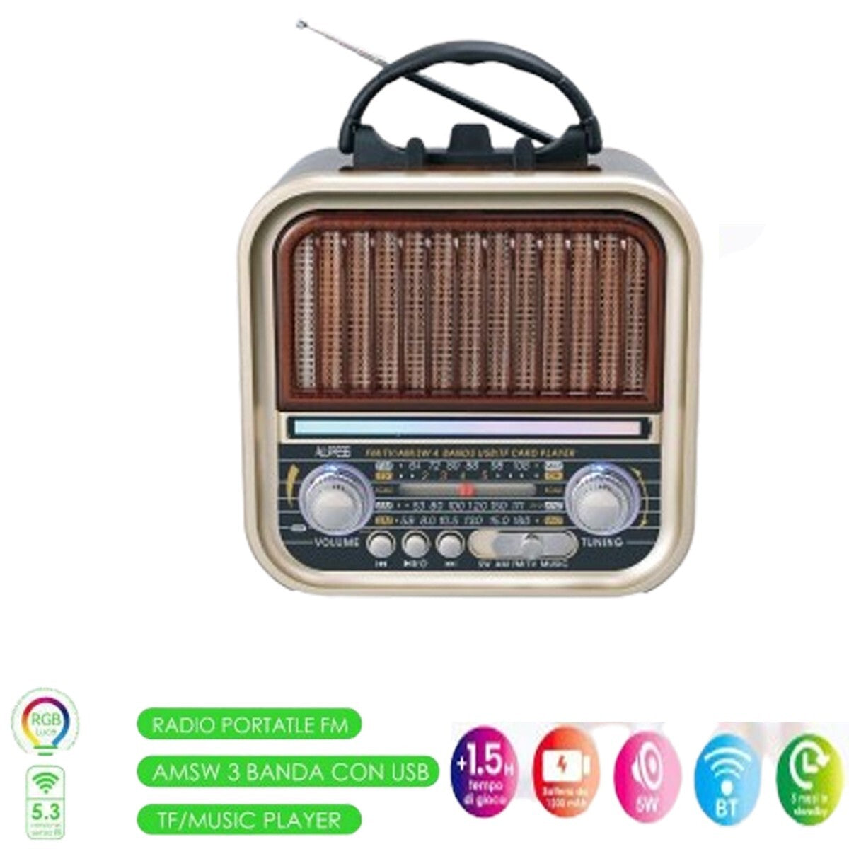 ENCEINTE BLUETOOTH V5.3 PORTABLE RÉTRO VINTAGE USB RADIO AM FM 5W AS05956