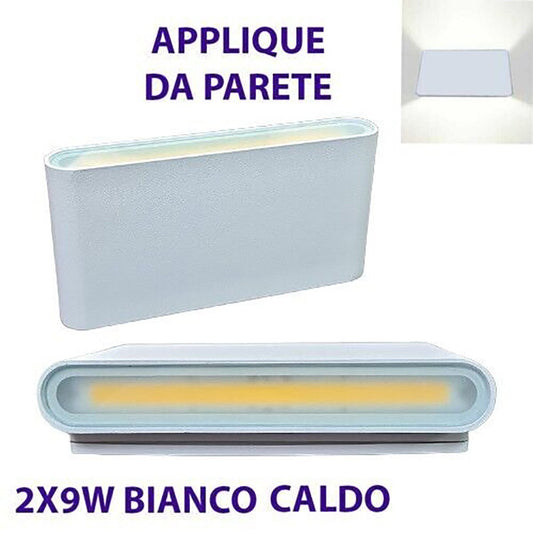 APPLIQUE PARETE DOPPIO FASCIO LED COB 9W FARETTO ESTERNO BIANCO CALDO 3000K