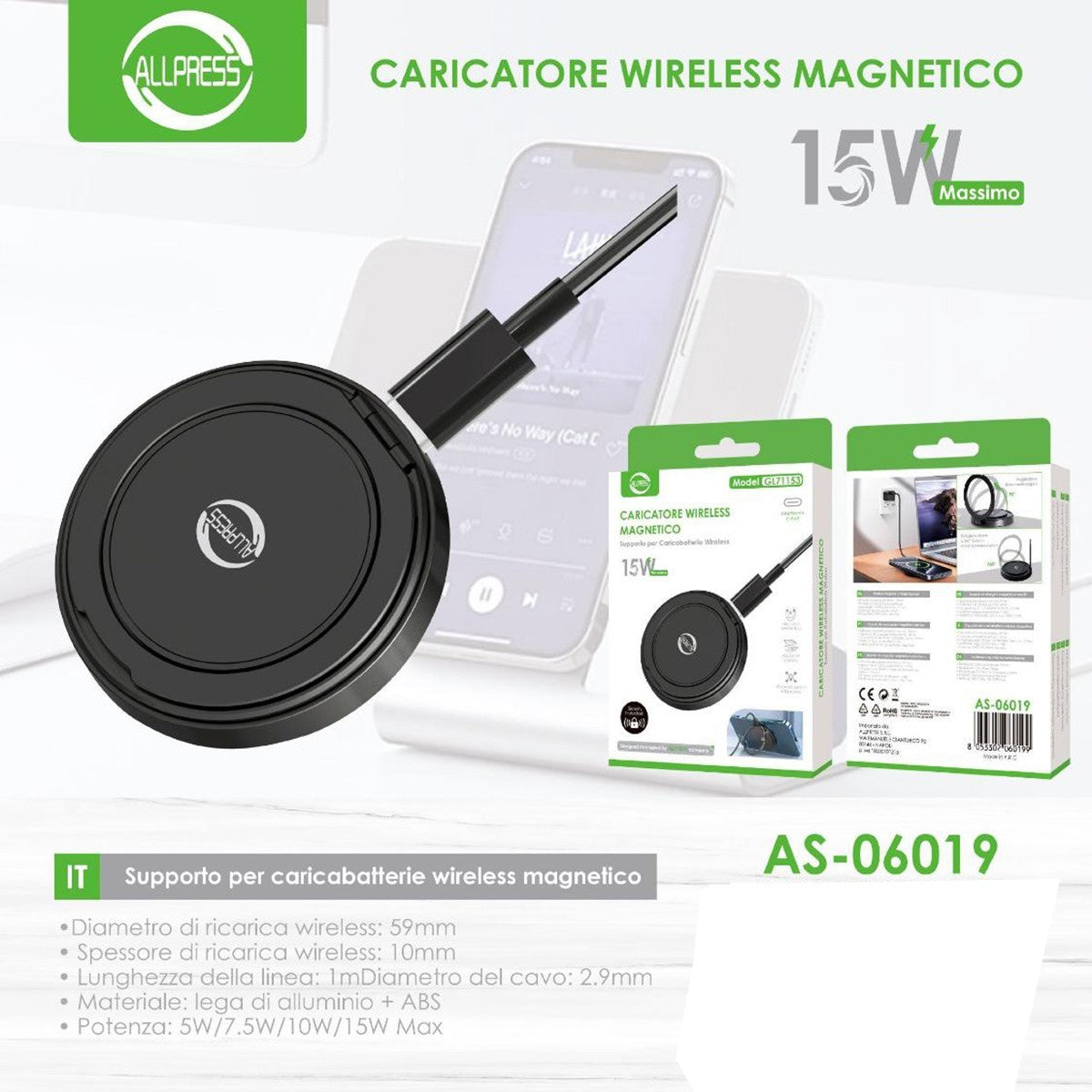CHARGEUR SANS FIL MAGNÉTIQUE 15W RECHARGE RAPIDE POUR smartphone UNIVERSEL