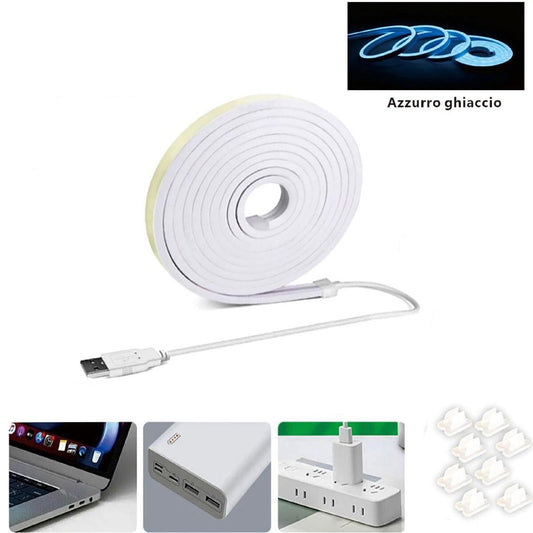 BANDE LED FLEXIBLE POUR CROCHETS AVEC RAIL DE PLAFOND LETTRES USB LUMIÈRE BLEUE