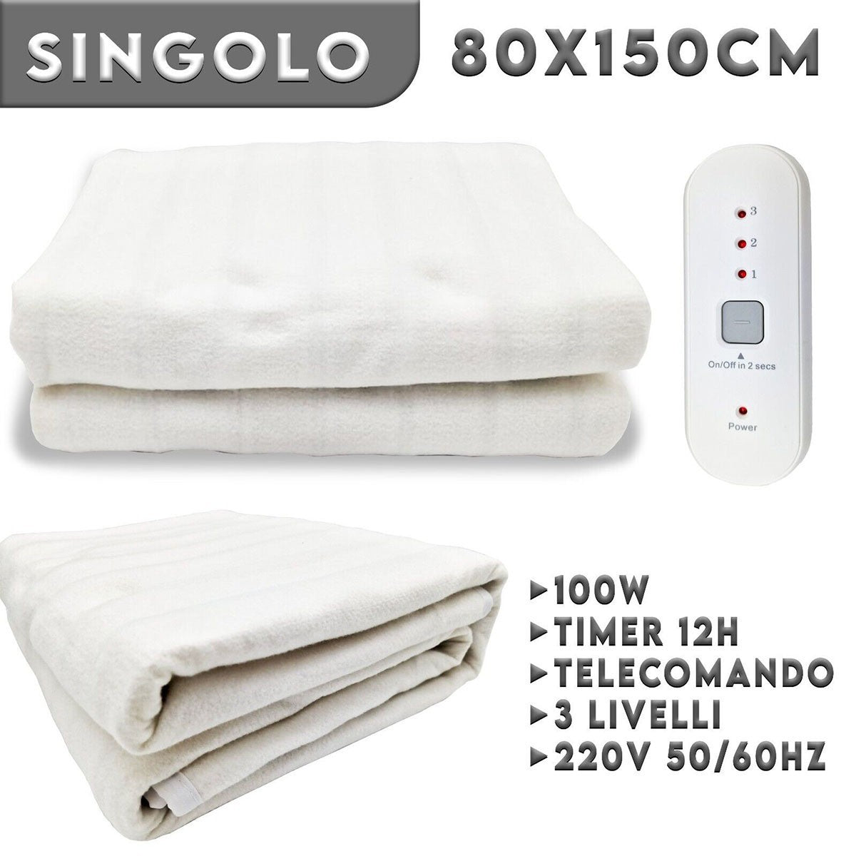 SCALDALETTO SINGOLO 150X80 CM ELETTRICO 100W IN POLIESTERE TELECOMANDO ML-G11
