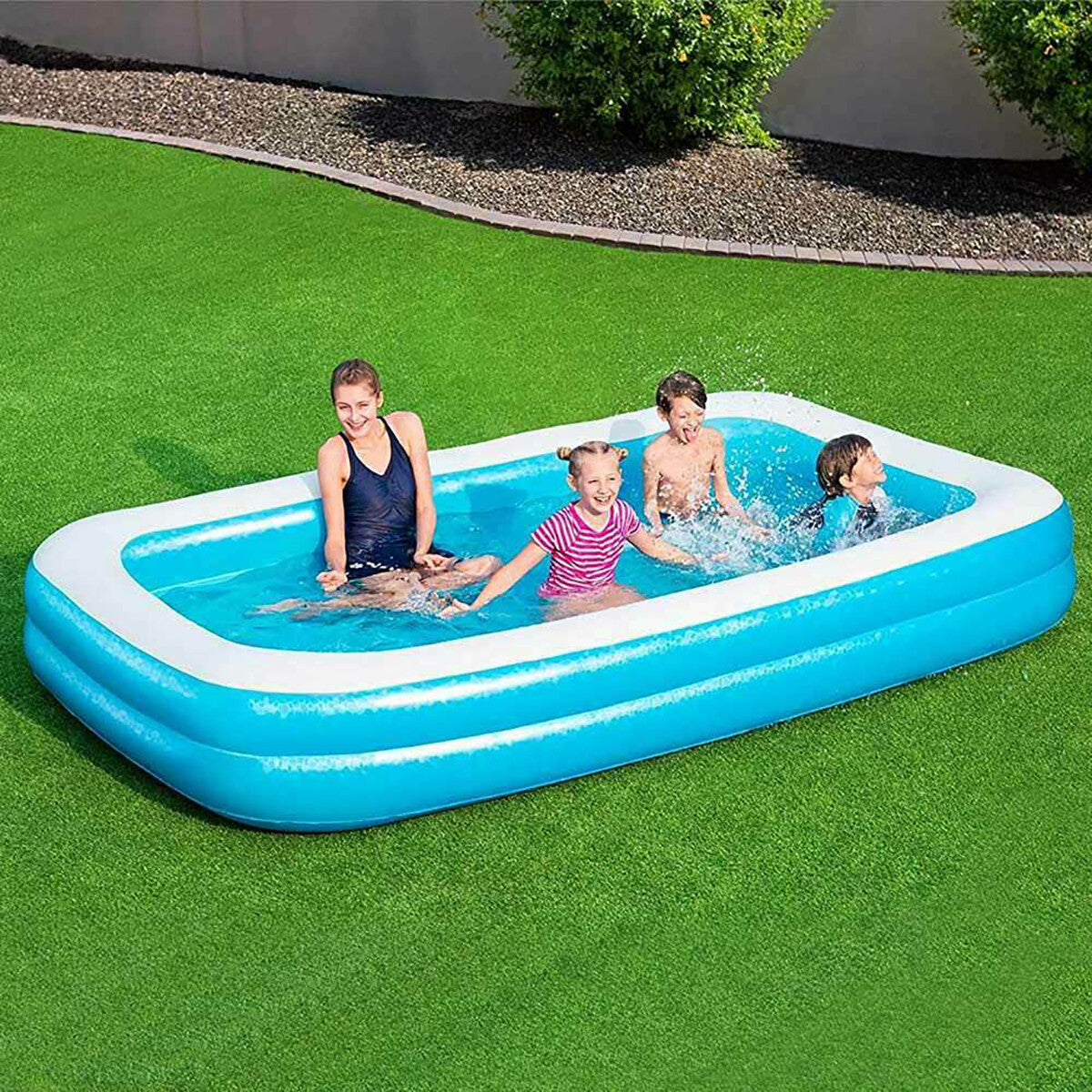PISCINE GONFLABLE HORS SOL FAMILY 2 ANNEAUX RECTANGULAIRE 305X183X50CM JARDIN