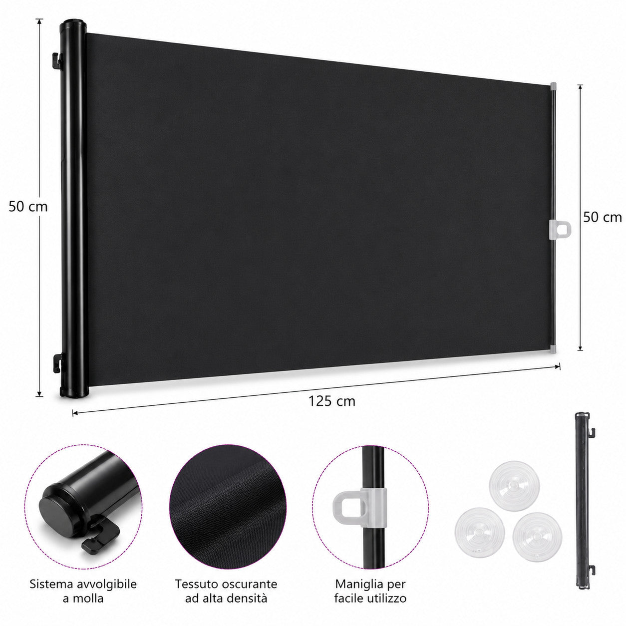 TENDINA PARASOLE AVVOLGIBILE PER AUTO 125x50CM PARABREZZA OSCURANTE CA-02467