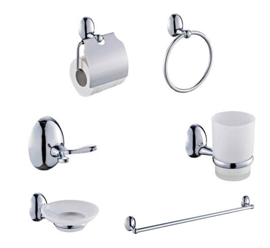 KIT COMPLET 6 ACCESSOIRES DE SALLE DE BAINS BARRE PORTE-SAVON WC CROCHET PORTE-SERVIETTES 03903