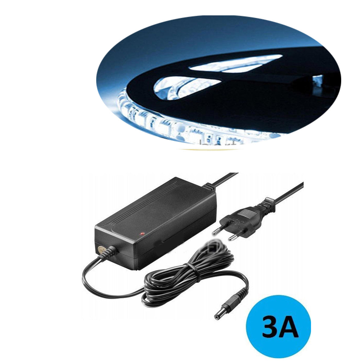KIT BANDE LED FLEXIBLE 5050 5M ADHÉSIVE ET ALIMENTATION 3A BLANC FROID IP65