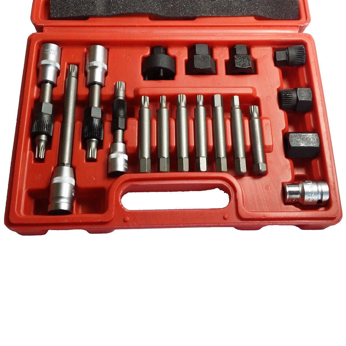 KIT DE CLÉS POUR DÉMONTAGE POULIE ET ALTERNATEUR MOTEUR VOITURE 18 PIÈCES MALLETTE