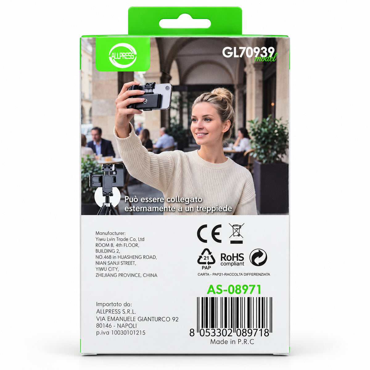 BASTONE SELFIE BLUETOOTH 5.4 TELECOMANDO MACCHINA FOTOGRAFICA SMARTPHONE 8971
