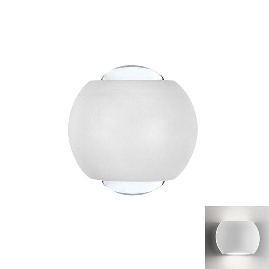 APPLIQUE LED MURO SFERICA DOPPIO FASCIO LUMINOSO 2W IP54 BIANCO FREDDO 6500K