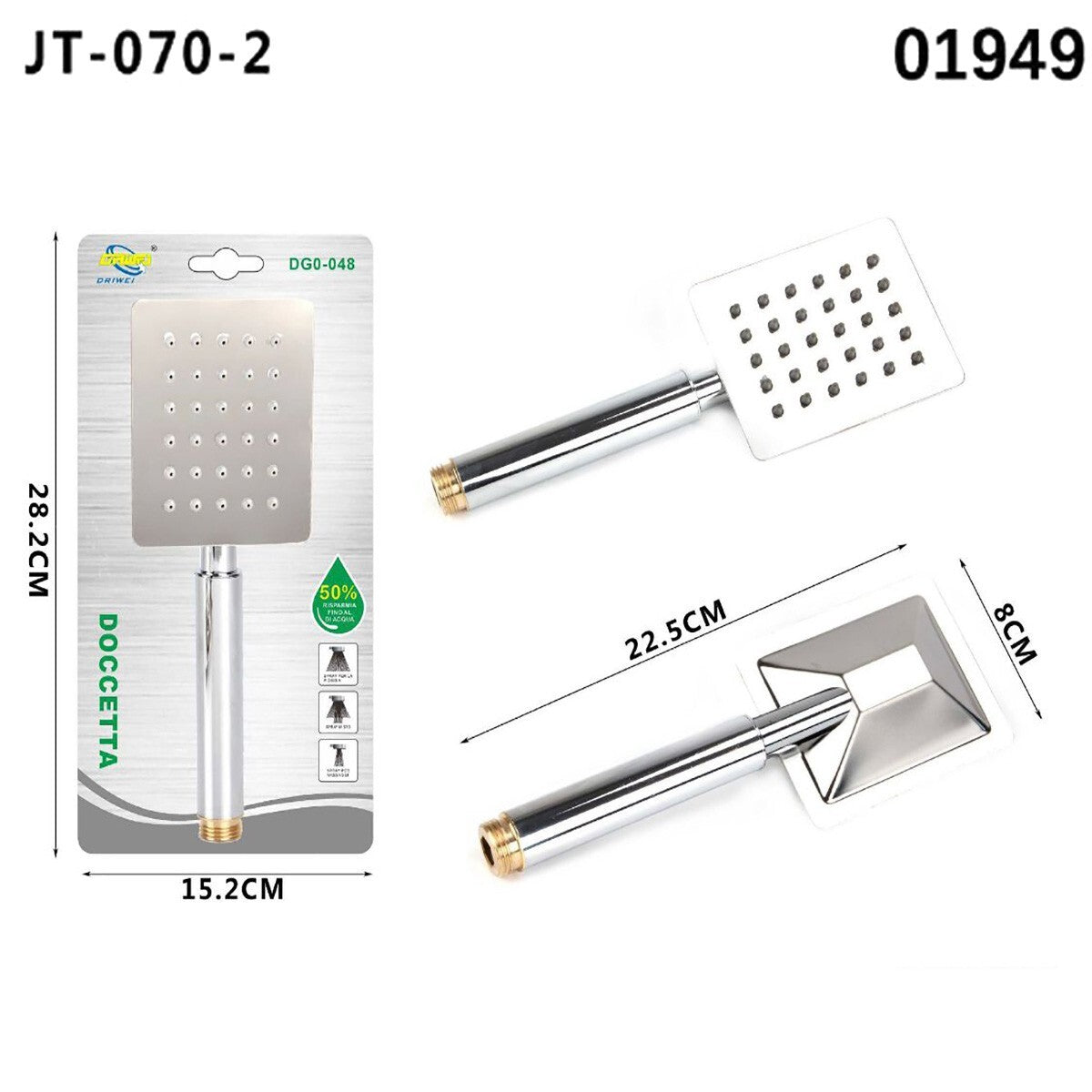 SOFFIONE BRACCIO DOCCINO BAGNO DOCCIA VASCA UNIVERSALE QUADRATO 01949