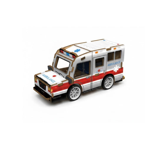 PUZZLE 3D AMBULANZA LEGNO 19PZ GIOCO COSTRUZIONI BAMBINI MEZZO SOCCORSO 32385